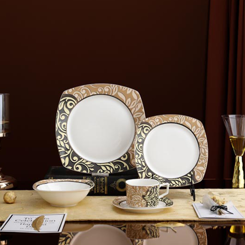 New Bone China Spindrift Gold Decal Dinnerware Set